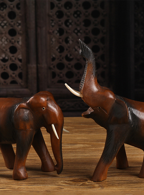 新品泰国工艺品实木雕刻大象摆件家居装饰电视酒柜博X古架桌面创