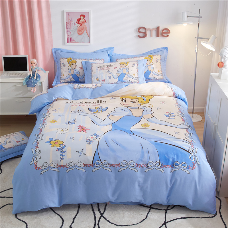 极速公主风床上用品四件套100全棉E卡通女孩床单三件套儿童房女童