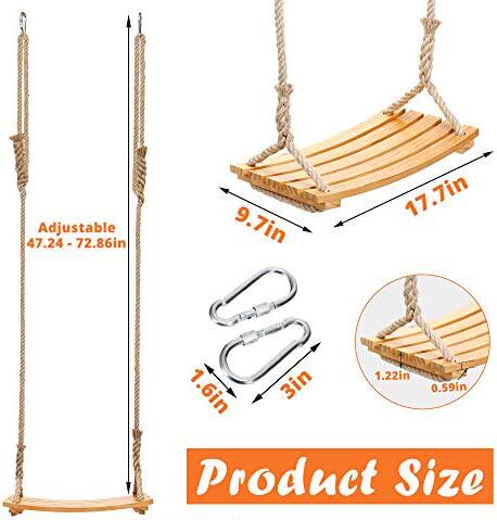 新品Wooden Tree Swing  Arc Hxollow Design Tree Swing Seat wi