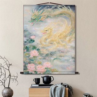 极速三尺三祥瑞金龙丝绸卷轴挂画新款中国龙神P龙客厅画像成品装