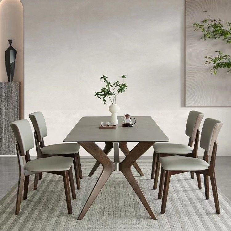 北欧实木岩板餐桌椅现代简约家用白蜡木胡桃色哑光高档家用饭桌子