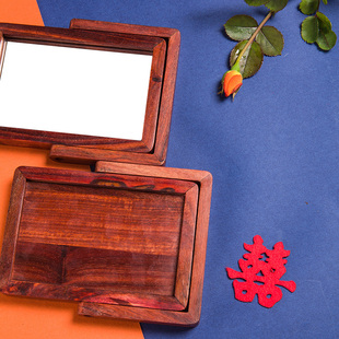 新品结婚镜子梳子套装中式婚礼红檀木台式镜子陪嫁一对女嫁妆用品