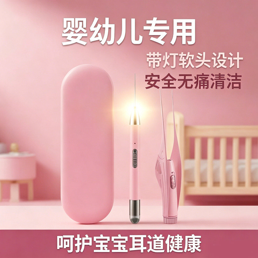 挖耳勺神器发光掏耳勺硅胶软头婴儿童宝宝专用清耳屎带灯安全镊子