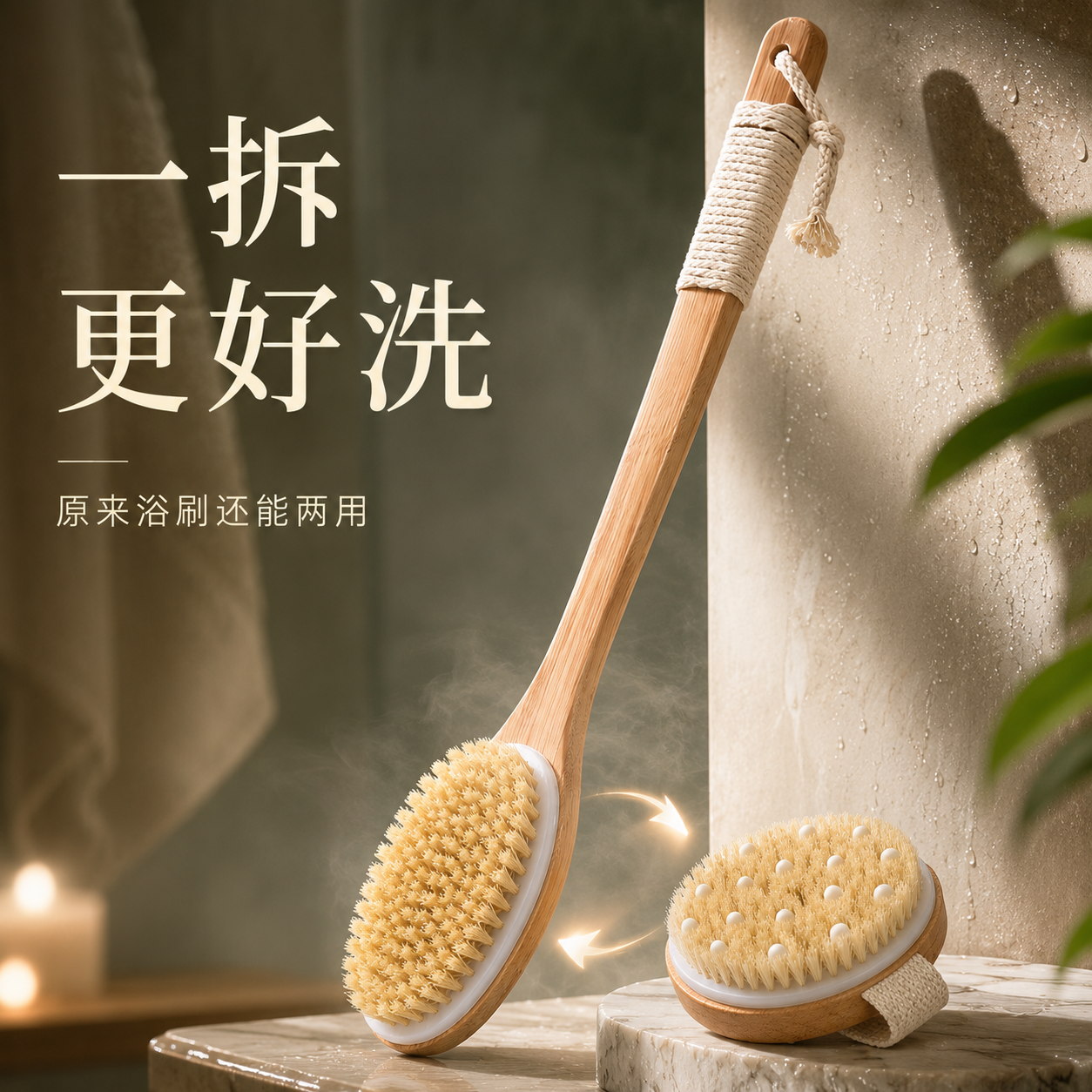 猪鬃沐浴刷软毛搓后背刷子洗澡刷不求人搓澡神器美体按摩身体干帅