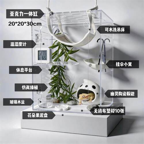 2026新款压克力爬宠饲养箱202030cm睫角守宫盖勾亚蜥蜴专用缸套装