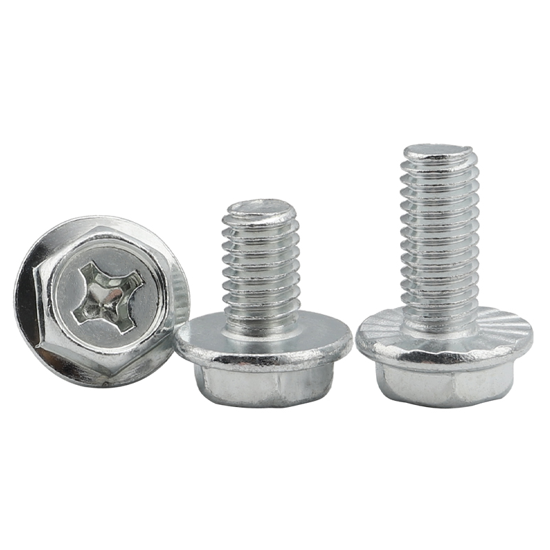 4.8级镀锌十字法兰螺丝外六角带垫防滑螺钉不锈钢螺栓M5M6厘304面