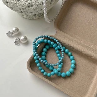 复古绿松石串珠手串小众设计感叠戴天然石手链女闺蜜款 饰品