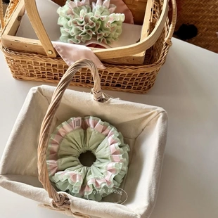 重工手作粉黛春山撞色甜美花边饱满丸子头发圈木耳边大肠发圈发饰