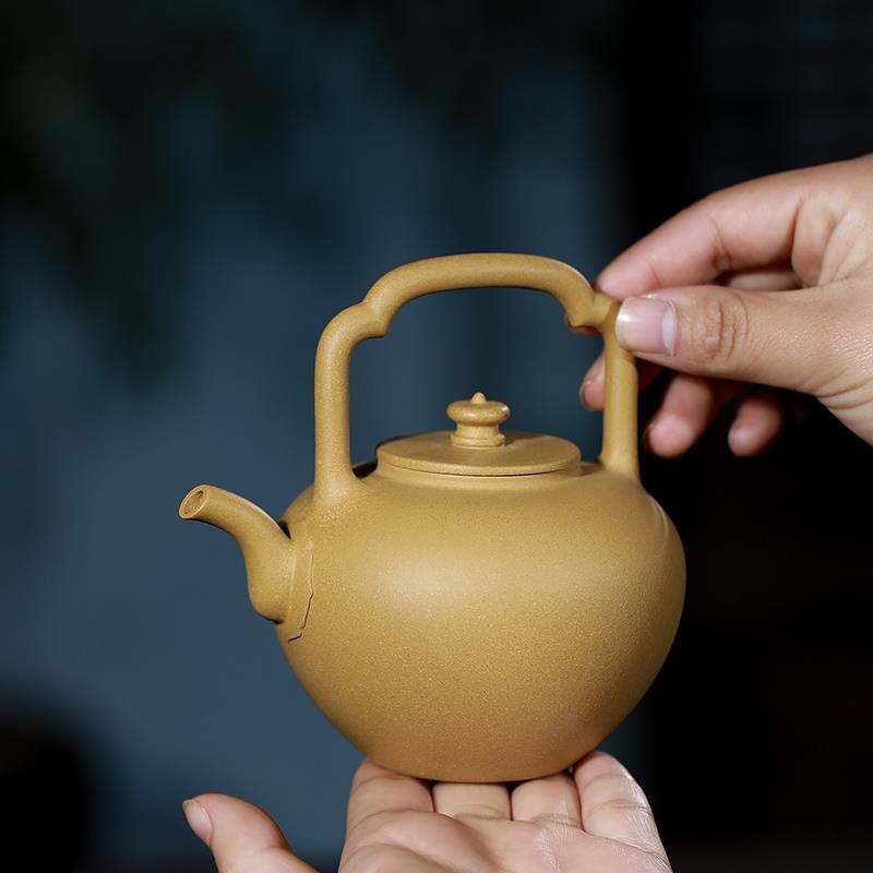 宜兴紫砂壶原矿段泥全纯手工原矿家用泡茶壶功夫茶具套装吴经提梁