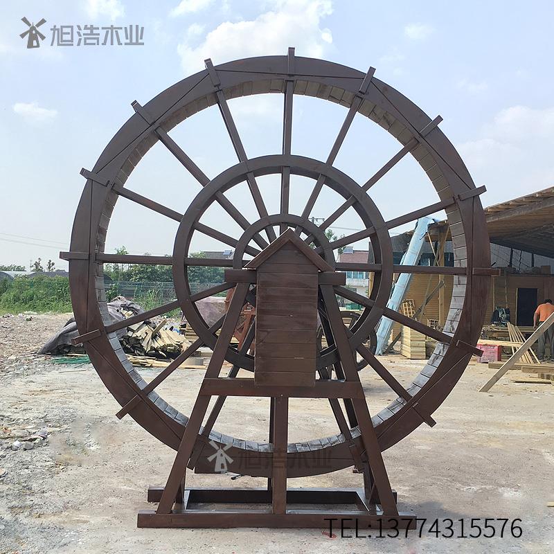 户外水车大型水车风水轮木制手摇脚踏水车流水水车防腐木景观水车