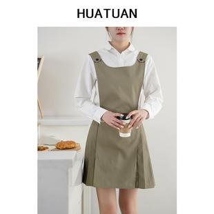 学院风帆布百褶围裙少女ins美甲师甜品店工作服家用厨房围腰定制