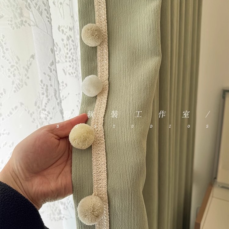现代简约客厅法式卧室清新抹茶绿加厚遮光雪尼尔窗纱窗帘