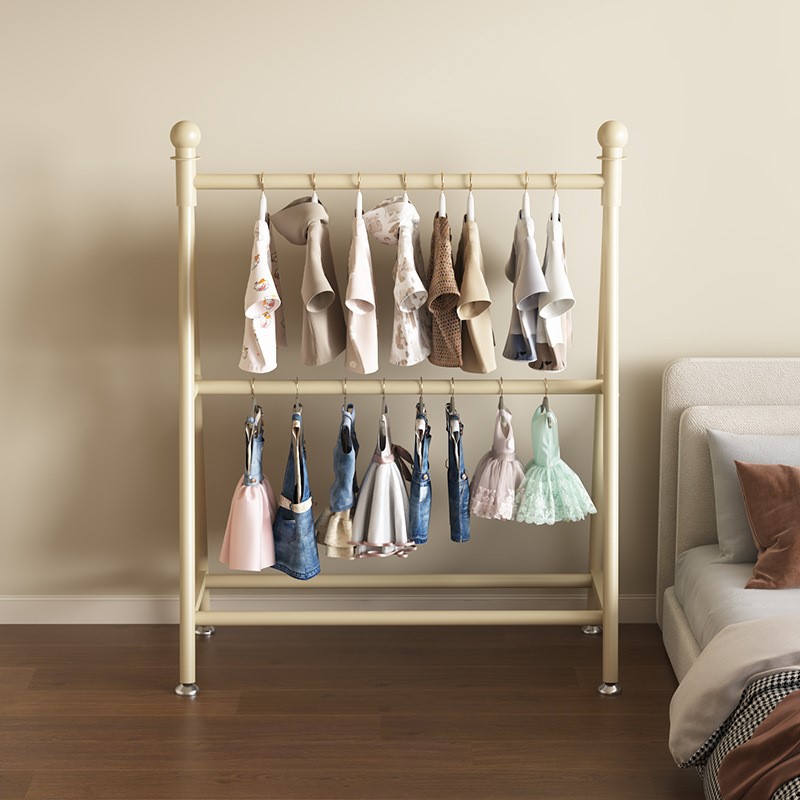 儿童衣架落地卧室挂衣架阳台简易双层晾衣架幼儿园宝宝专用衣帽架