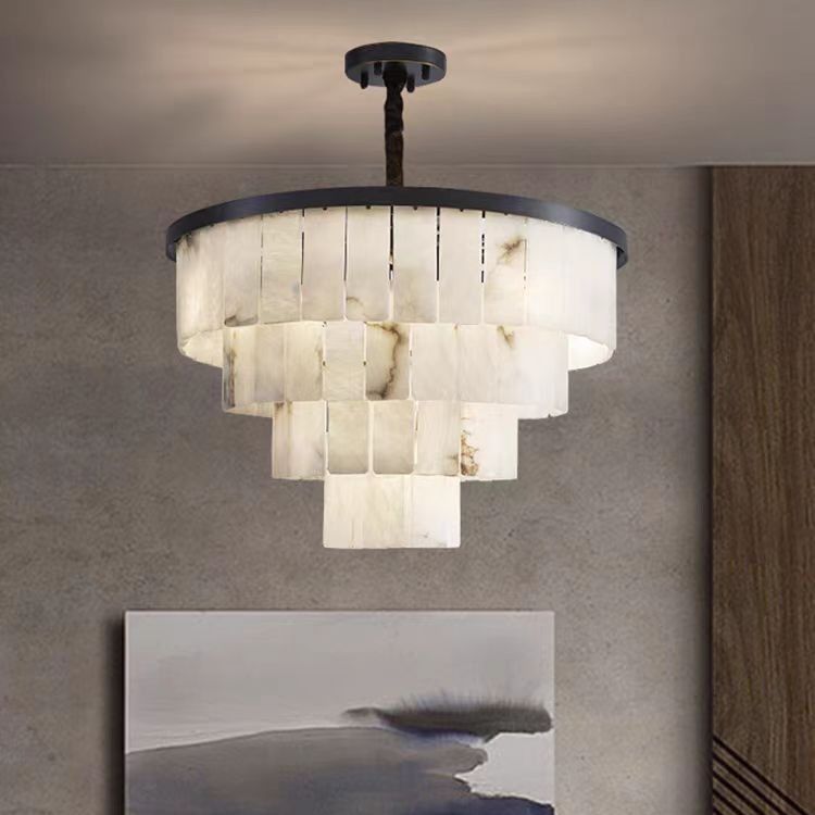 西班牙云石吊灯全铜客厅现代简约设计师圆形卧室餐厅复式楼大吊灯