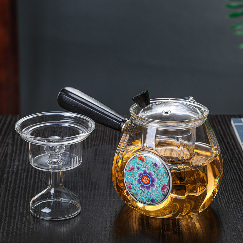 侧把花草茶壶高硼硅透明玻璃煮茶壶家用可电陶炉加热蒸煮茶壶