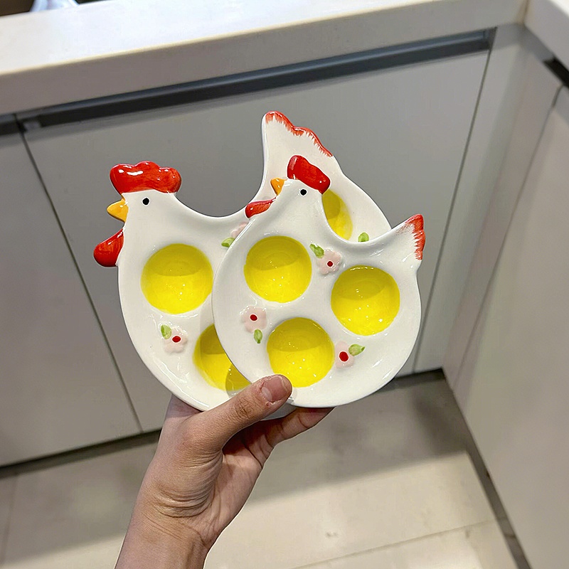 鸡蛋盘早餐蛋托杯陶瓷鸡蛋托卡通小盘子鸡蛋盅鸡蛋收纳托盘摆件