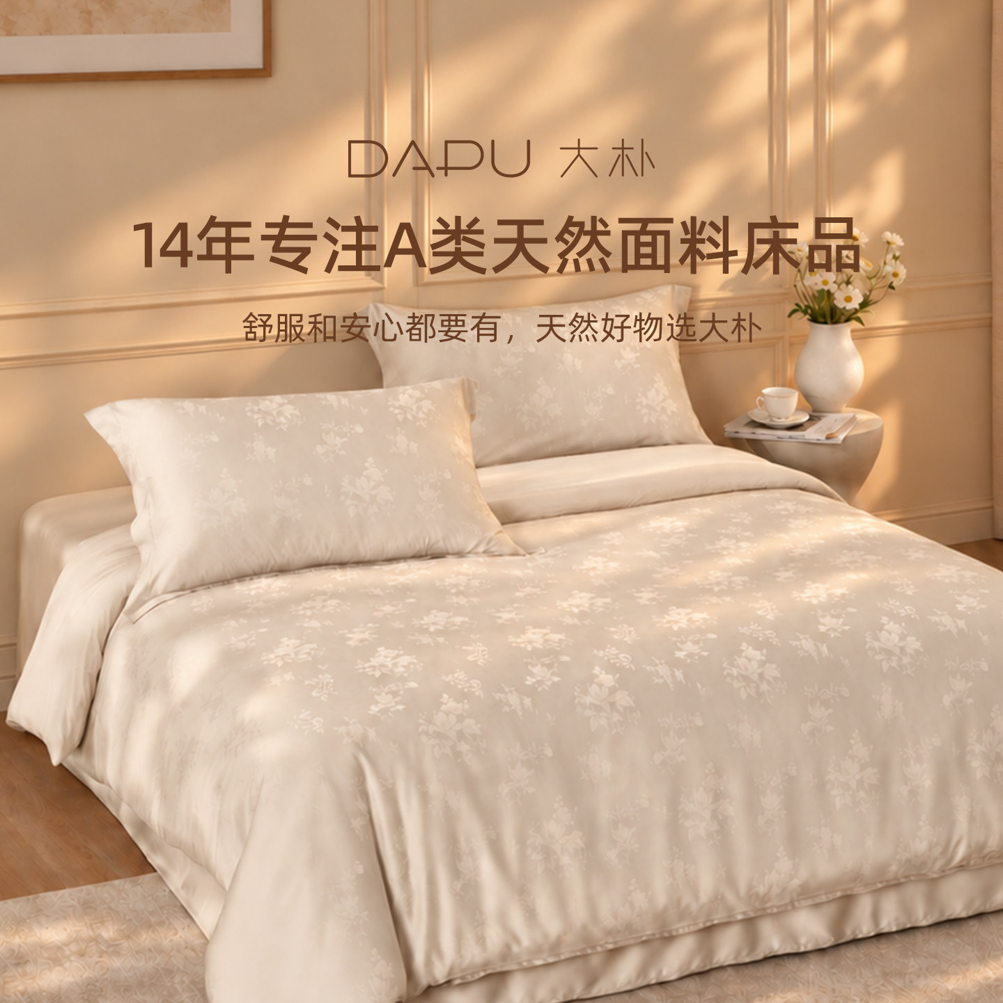 DAPU大朴100%纯棉磨毛蓄热保暖A类老钱风提花四件套高级四件套