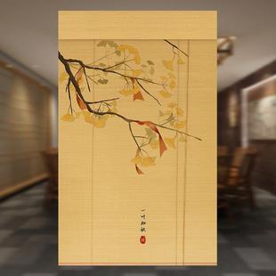 饰竹卷帘 花鸟 印花竹帘卷帘山水图案竹窗帘升降玄关隔断装