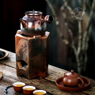 围炉煮茶朱泥窑变纯手工家用电陶炉烧水陶壶户外炭炉侧把泡茶砂铫