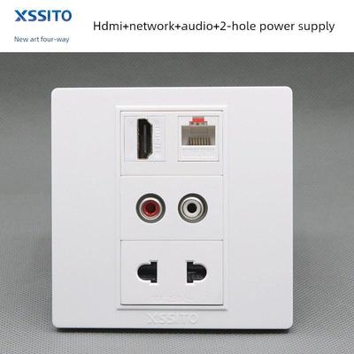 86型多媒体面板HDMI高清2.0带网络双音频AV二孔电源开关面板插座