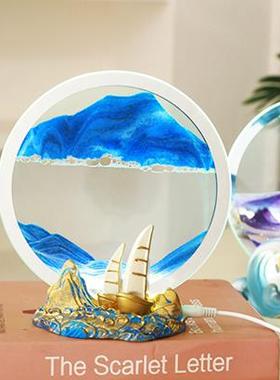 一帆风顺流沙画小夜灯办公室装饰品客厅电视柜摆件乔迁开业送礼品