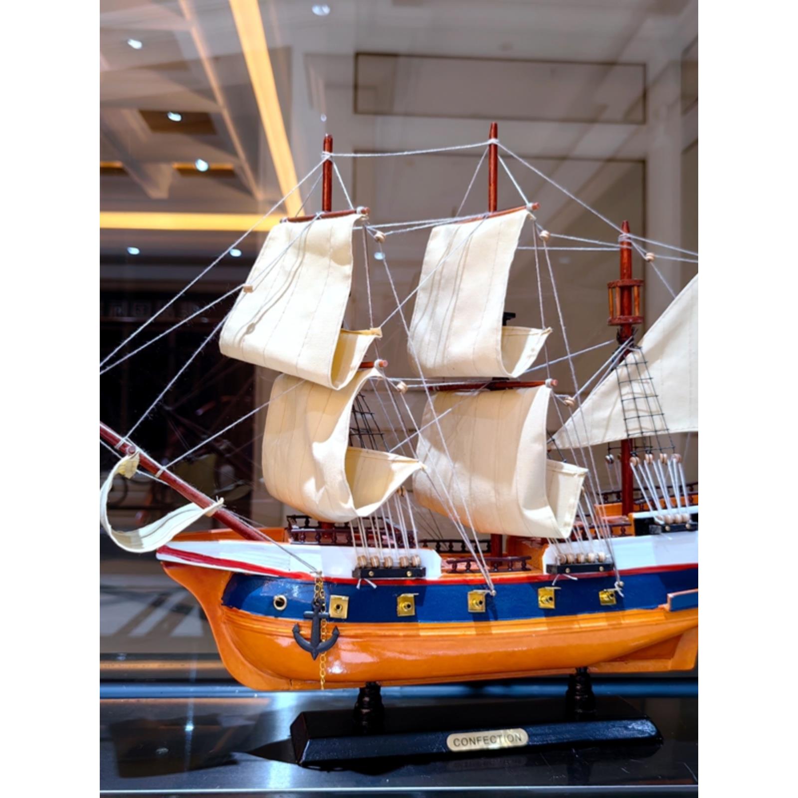 实木手工战船炮船一帆风顺帆船模型摆件开业办公室送礼品工艺船