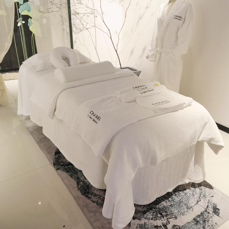 美容沙龙床罩四件套定制Logo床单被套皮肤管理床罩简易棉质华夫饼