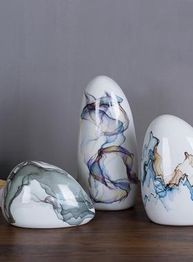 新中式花瓶摆件现代轻奢陶瓷创意样板房客厅家居软装饰品水墨花瓶