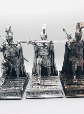 执行官骑士笔座武士铜像笔筒盔甲树脂桌面摆件多功能笔架手机支架