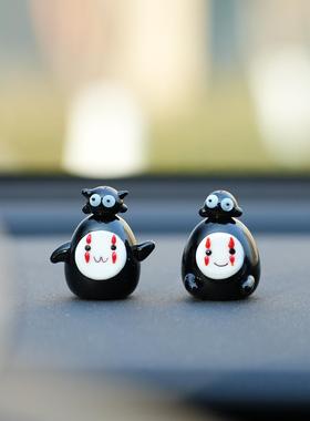 琉璃手作宫崎骏无脸男与小煤球车载桌面摆件可爱治愈装饰公仔礼物