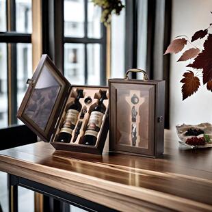 双支钢琴烤漆木盒包装礼盒红酒盒葡萄酒2两瓶装通用定制木箱