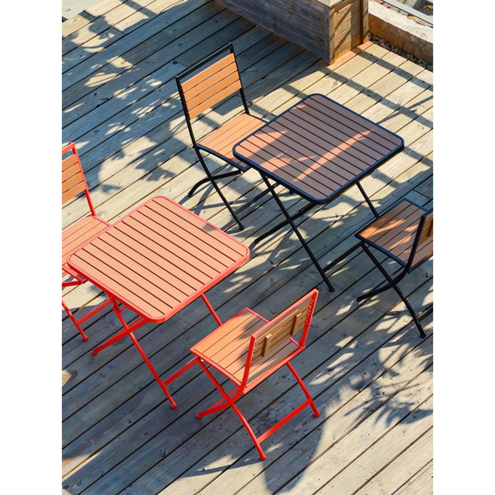 室外折叠椅户外塑木铁艺桌简约现代阳台咖啡厅奶茶店外摆桌椅组合