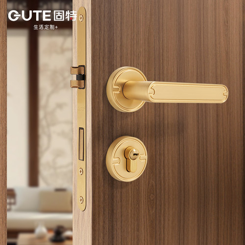 固特新中式室内拉丝金门把手覆古静音锁体磁吸家用木门门锁通用型
