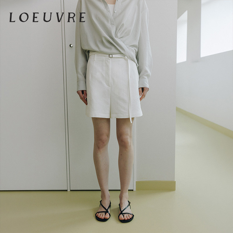 loeuvre亚麻西装短裤26夏新品显瘦阔腿直筒休闲A字热裤女SW6ML708