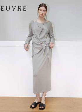 loeuvre法式针织连衣裙女御姐风26春新品收腰不对称长裙 SW6SO609