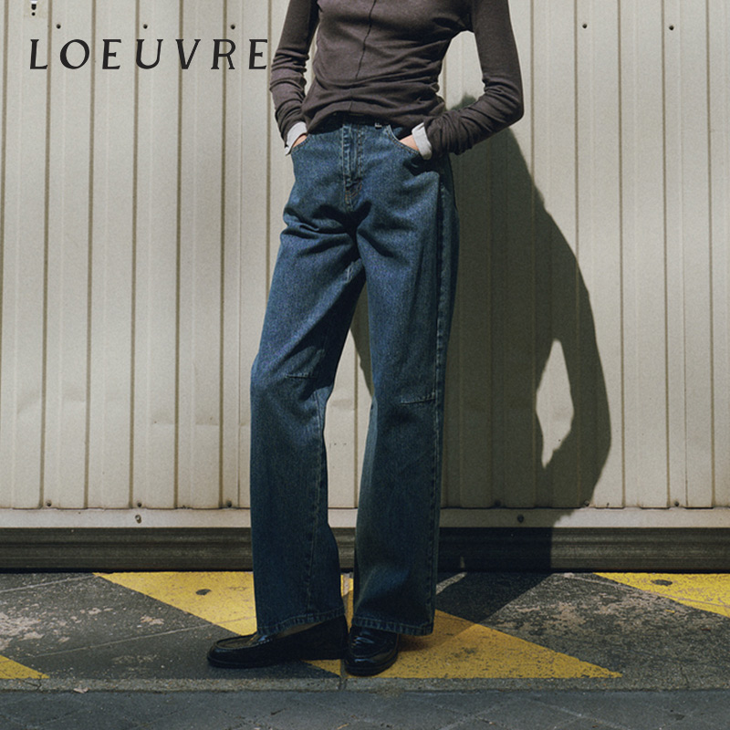 loeuvre宽松直筒高腰牛仔裤女