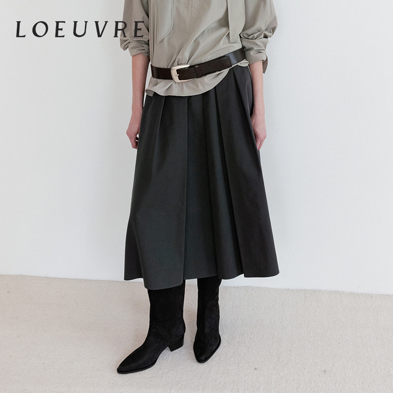 loeuvre百褶a字裙高腰灰色垂坠感