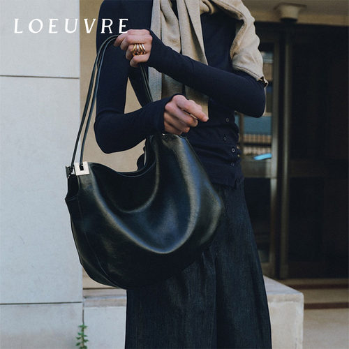 loeuvre黑色真皮单肩手提包