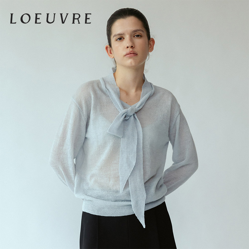 loeuvre系带羊毛针织衫V领上衣