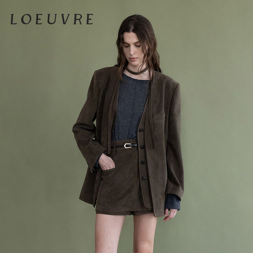 loeuvre仿麂皮西装外套女