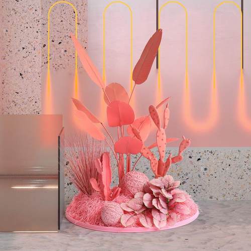 仿真花摆件落地假花粉色旅人蕉室内植物服装店橱窗装饰场景布置