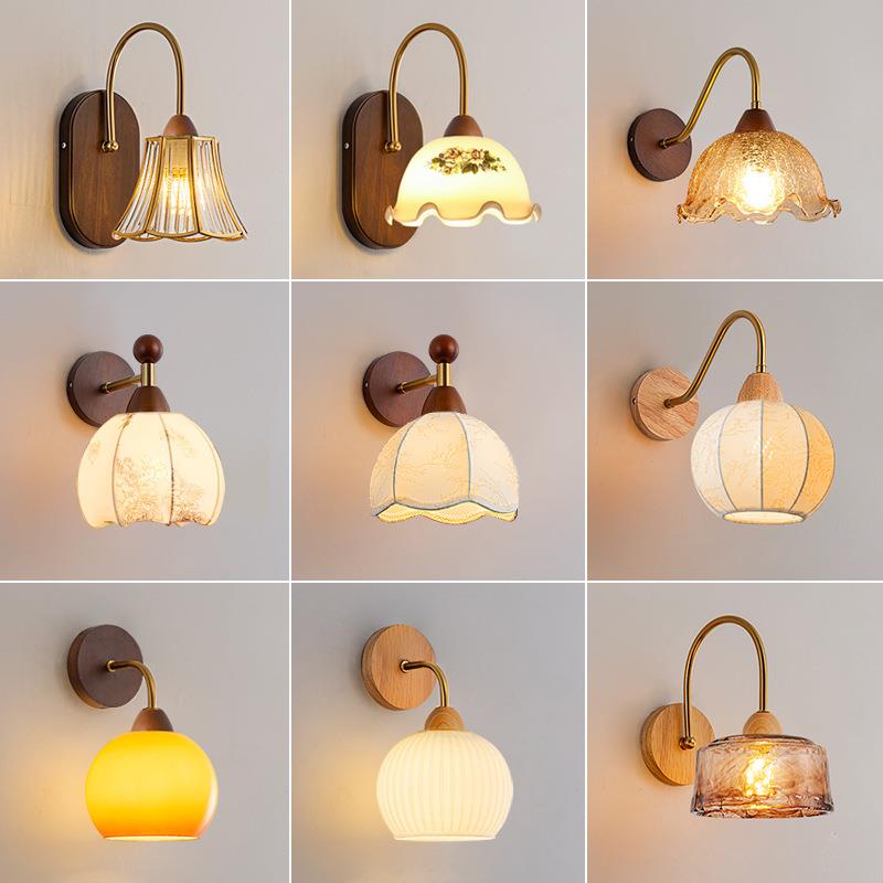 新款北欧原木创意中古风壁灯覆古卧室床头客厅走廊过道楼梯墙壁灯