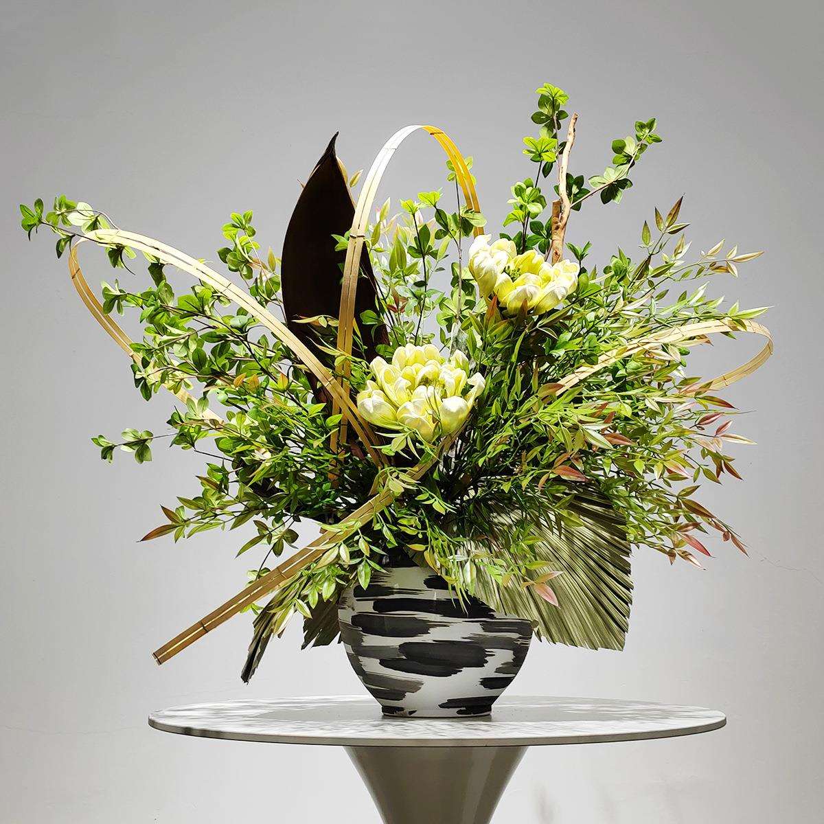 新中式大型桌面玄关仿真花酒店大堂圆桌售楼处迎宾处吧台假花摆件