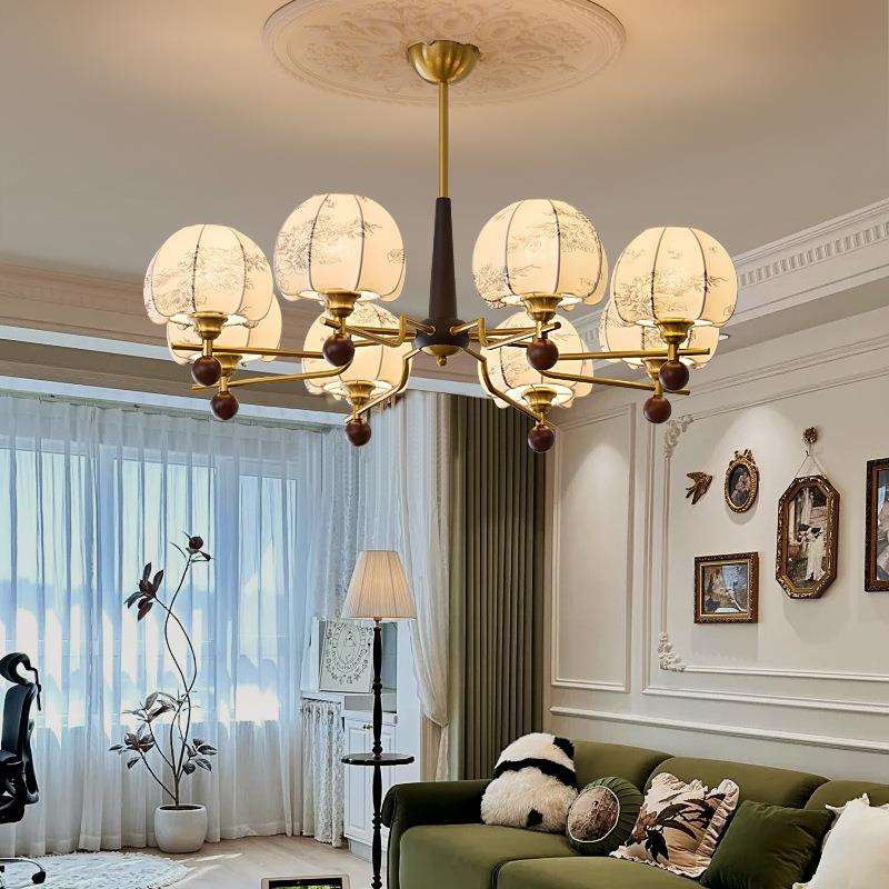 法式中古客厅吊灯 新中式花纹布艺卧室灯美式复古餐厅灯南洋风灯