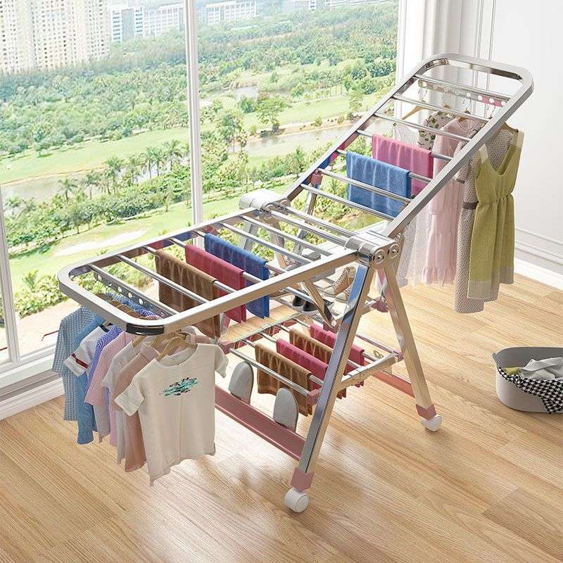 家用结实阳台晒衣架多用途落地折叠晾衣服架子凉衣杆不锈钢晾衣杆