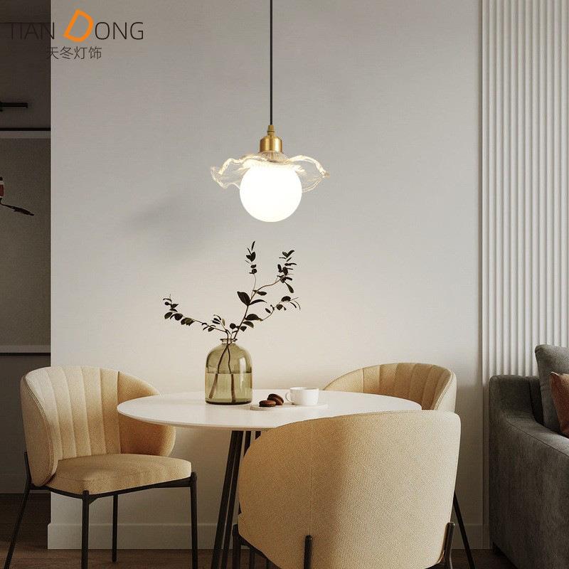 北欧简约床头吊灯宾馆轻奢卧室餐厅吧台过道玻璃圆球全铜小吊灯