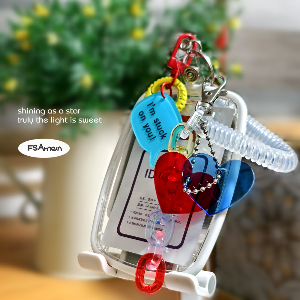 双爱心亚克力挂件透明滑动卡套