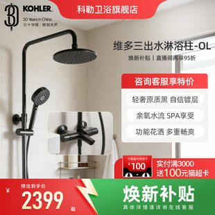 科勒花洒黑色淋浴花洒套装淋浴家用亲氧三出水淋浴柱28655/28654T