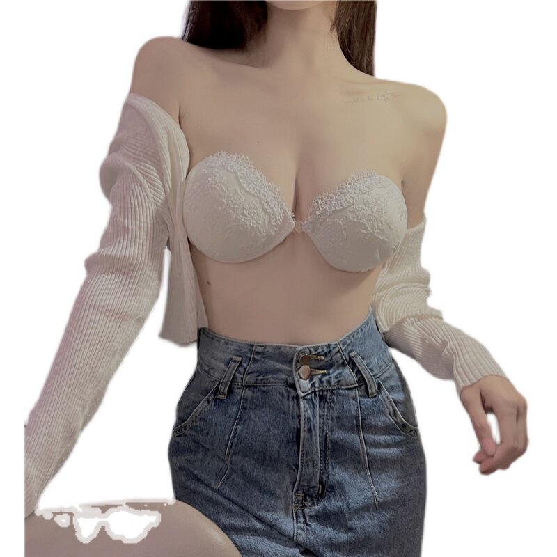 速发白色蕾丝胸贴夏薄款大小胸聚拢防滑吊带婚纱用隐形乳贴硅胶防