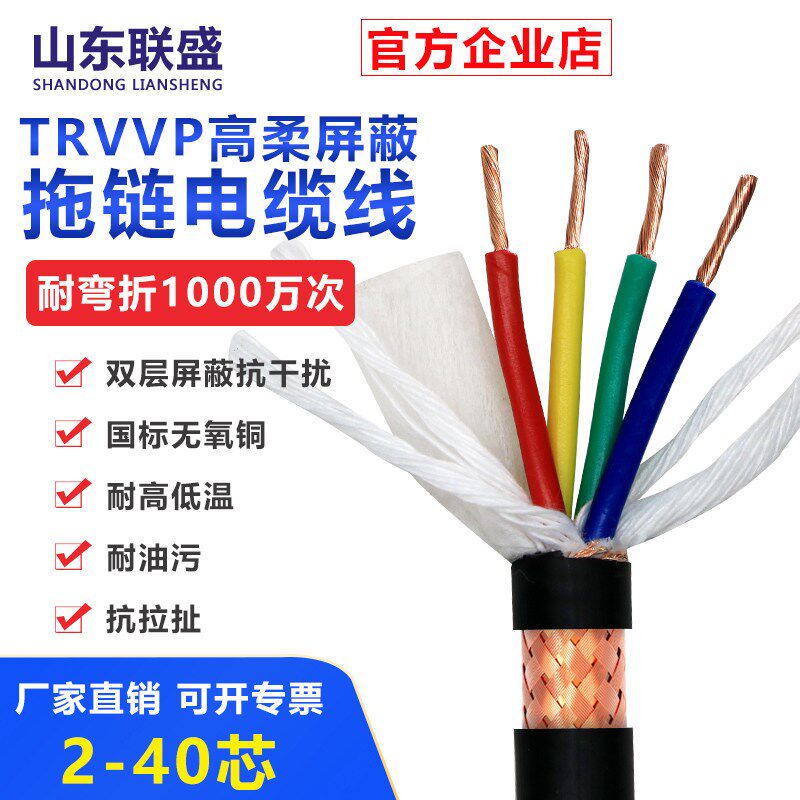 速发联盛TRVVP拖链屏蔽电缆线10 12 14 16 1718 芯0.5 0.75平方1